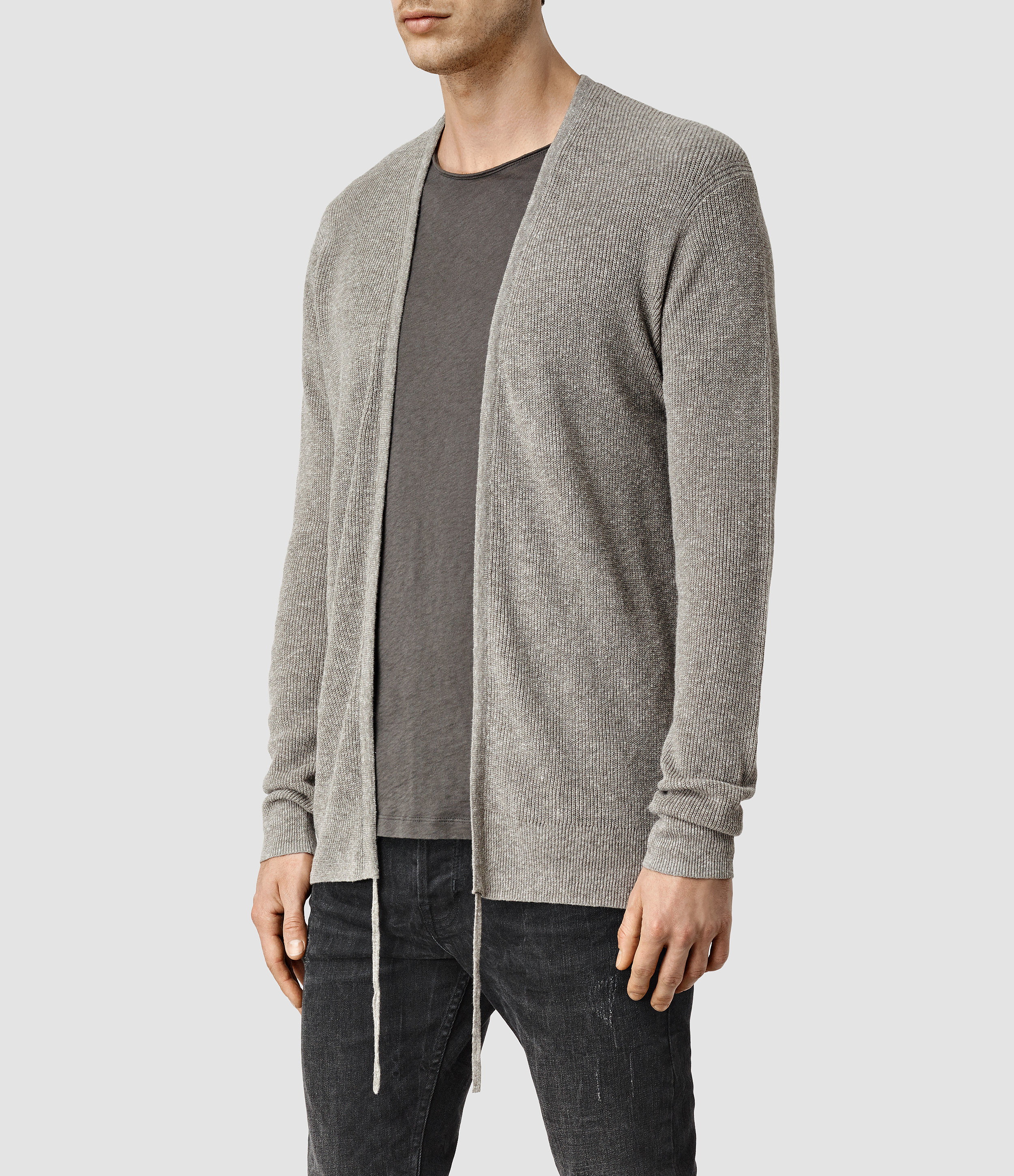 AllSaints Linen Tine Cardigan in Military Grey (Gray) for Men Lyst